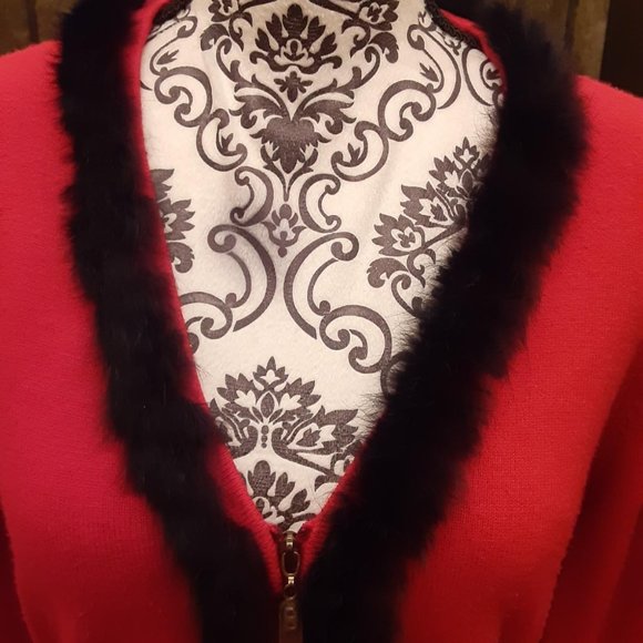 C.L.C Red/Blk Rabbit trim Sweater - Picture 2 of 8